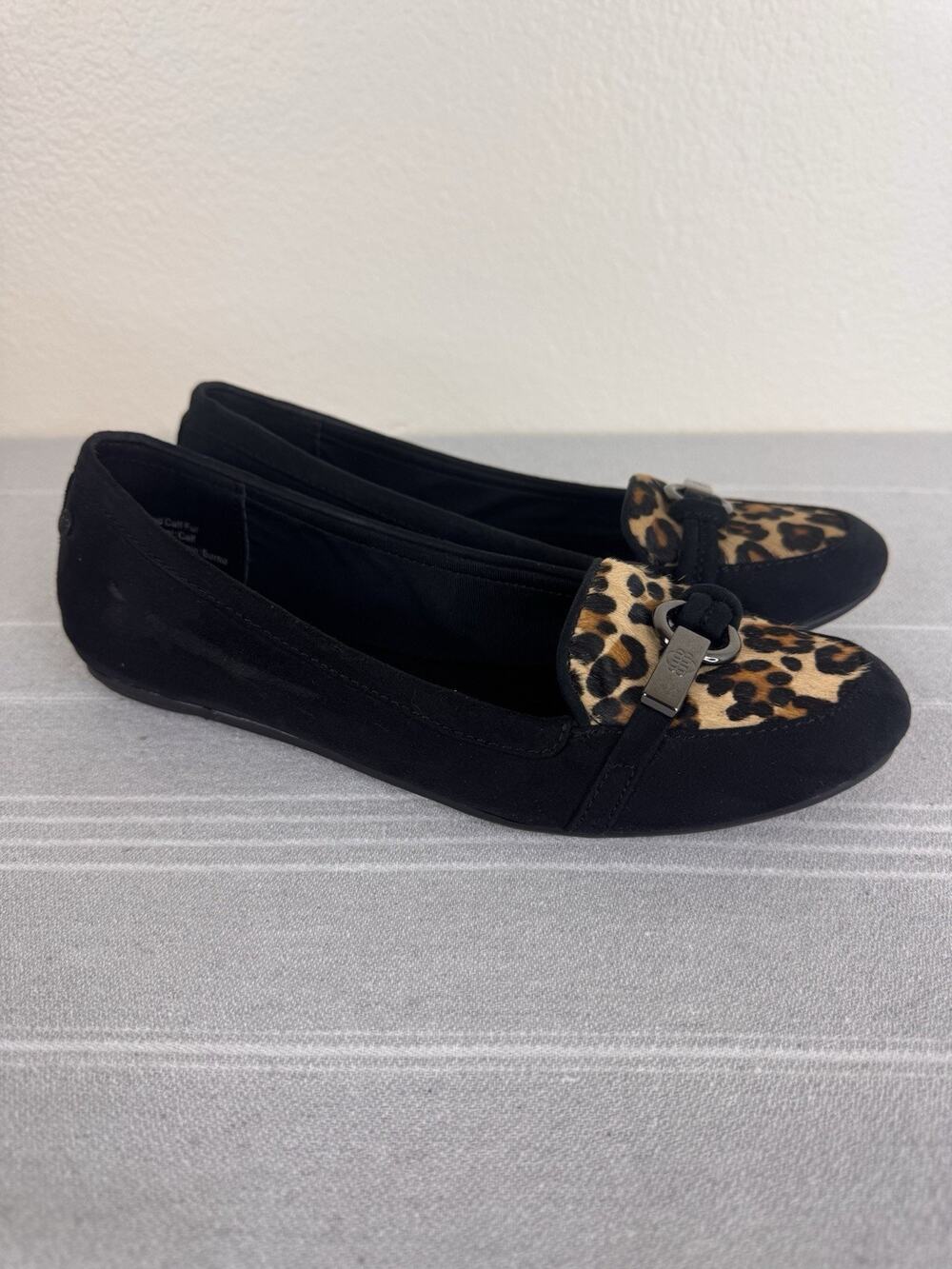 Dana Buchman Carly Animal Leopard Print Calf Hair Loafers Workwear Black Brown 8